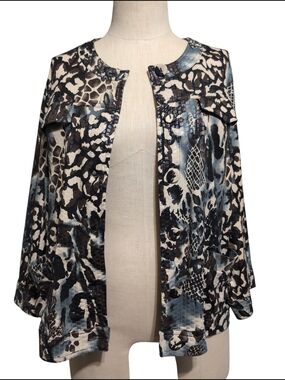 Vintage N Touch Abstract Animal Print Button Jacket Casual Dress Pockets 14